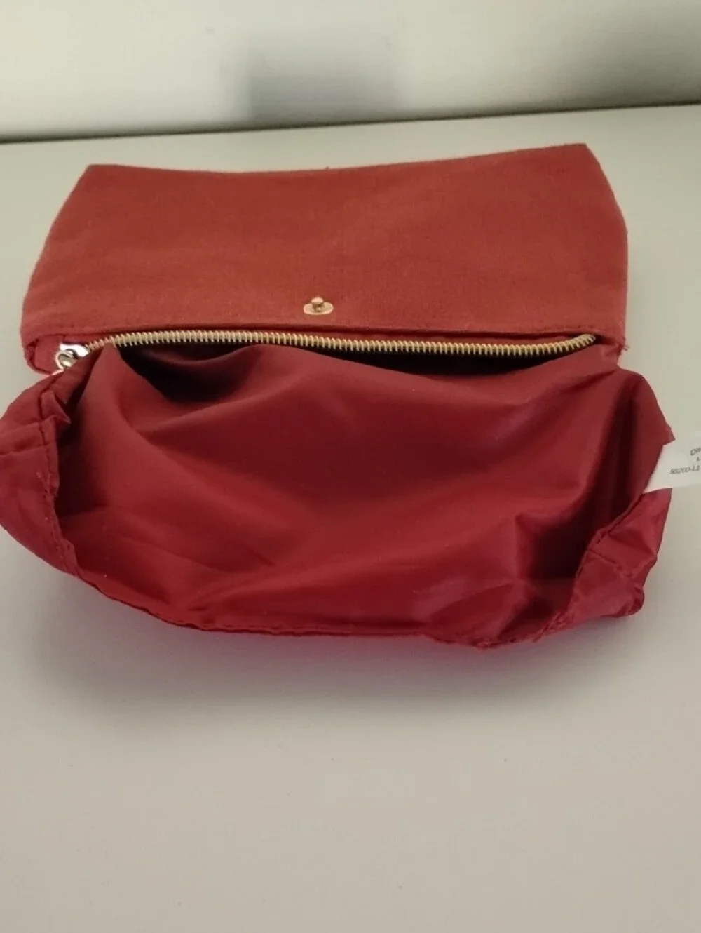 EAC Red Canvas Cosmetic Pouch with Cream Patterned Trim